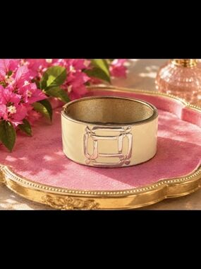 Cream Enamel and Silver -Tone Statement Hinge  Cuff Bracelet 2026 Biggest Trends